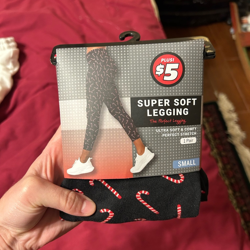 Black Leggings with Red Candy Cane Print